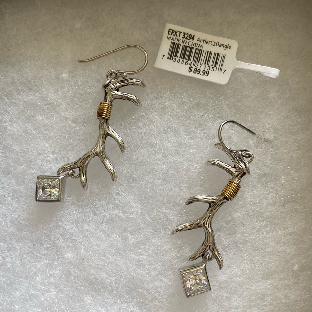 Antler Dangle Earrings CZ